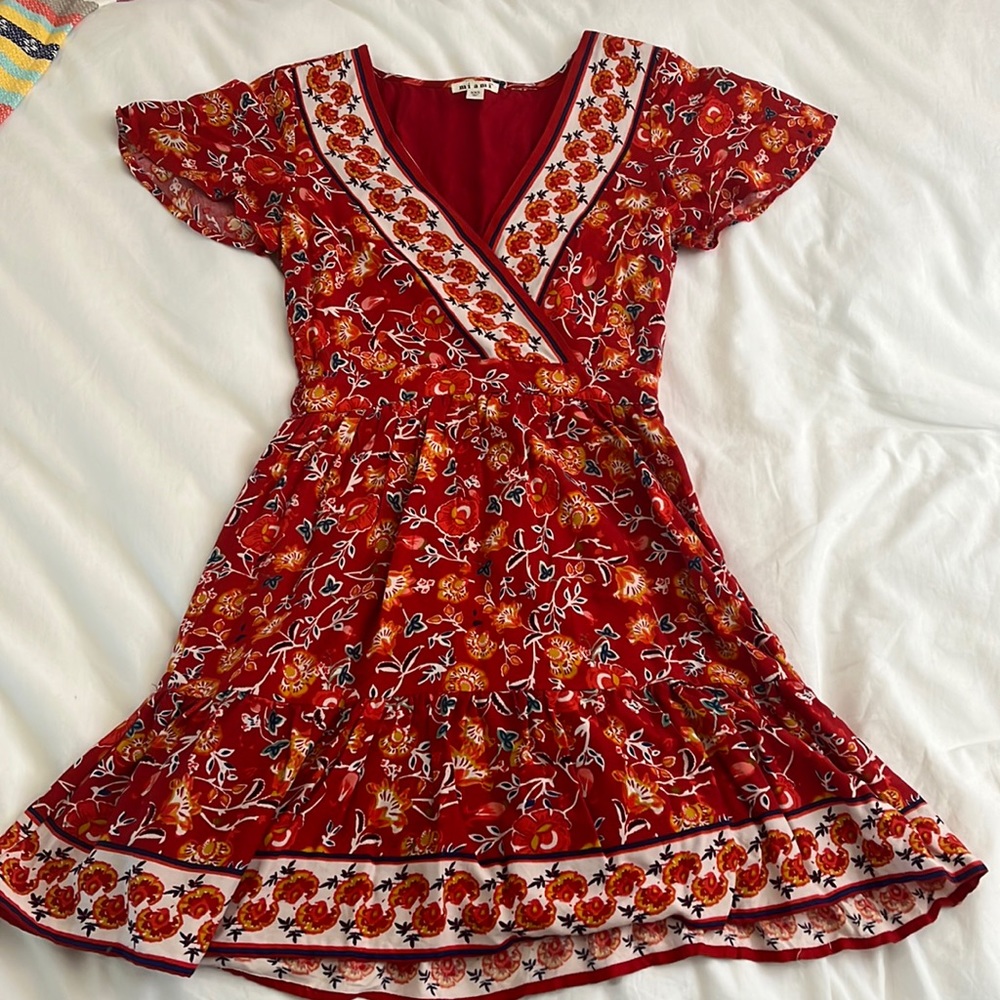 Floral Red V-neck dress Size XXS